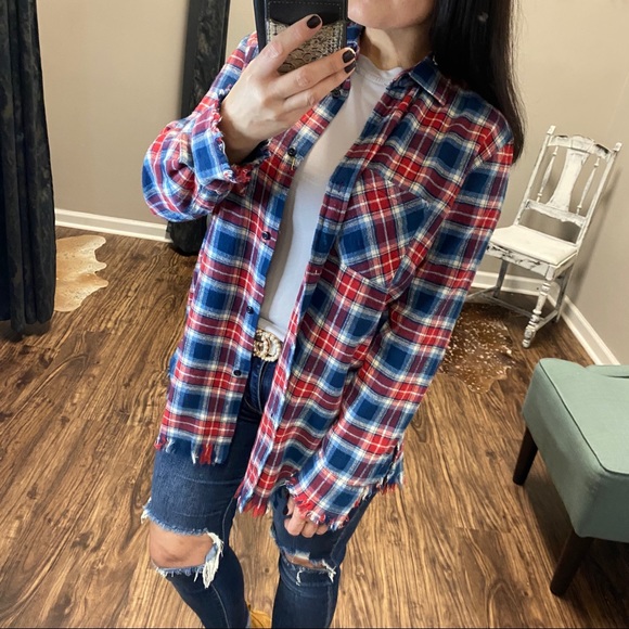 2X & 3X Red & Green Christmas Plaid Flannel / Shacket - Picture 6 of 10